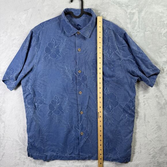 Tommy Bahama Silk Hawaiian Shirt Men's Large Blue 100% Silk Vacation Resortwear - Picture 11 of 15
